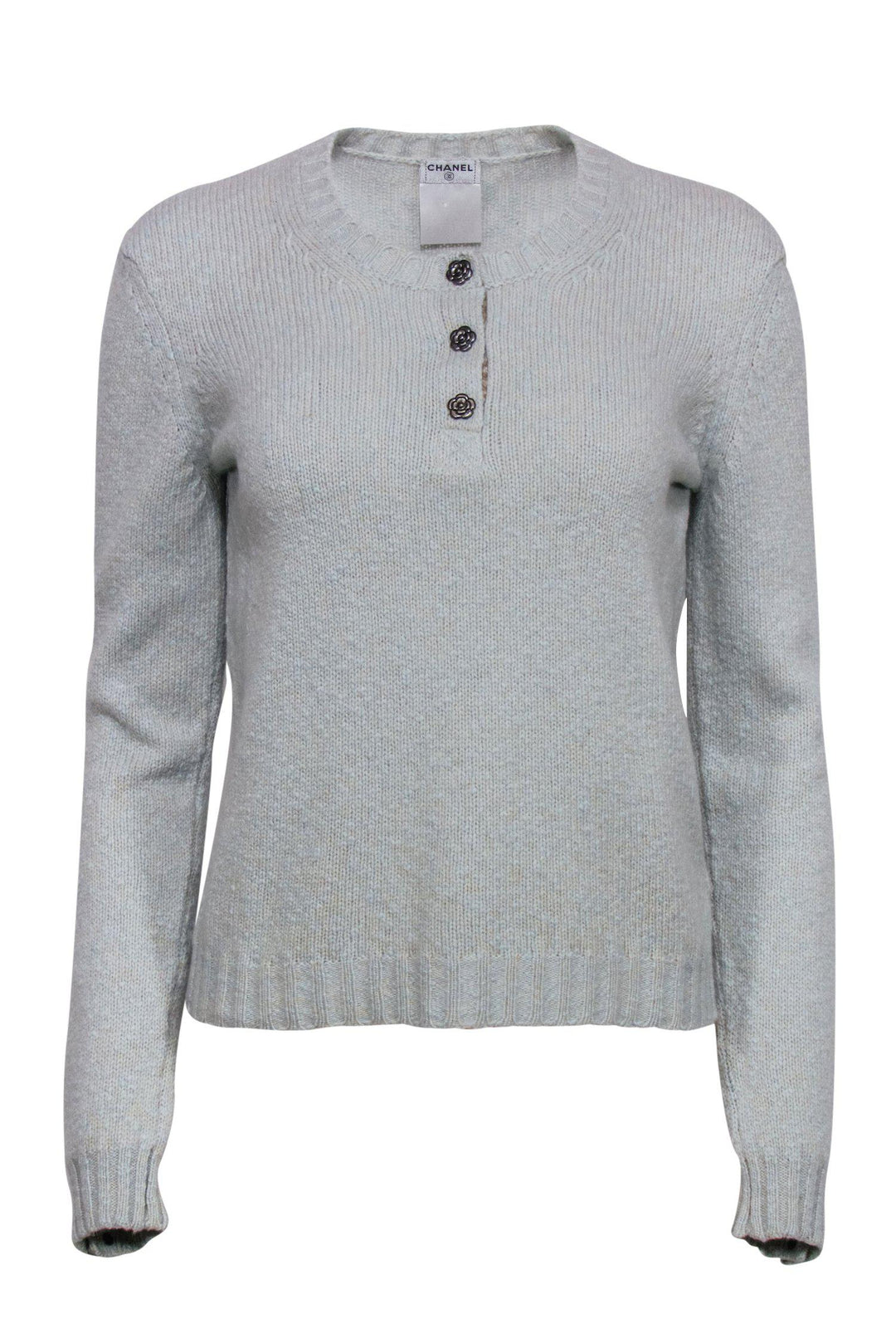 Top Quality Chanel - Mint Green Quarter Button-Up Sweater w/ Flower Buttons Sz 10
