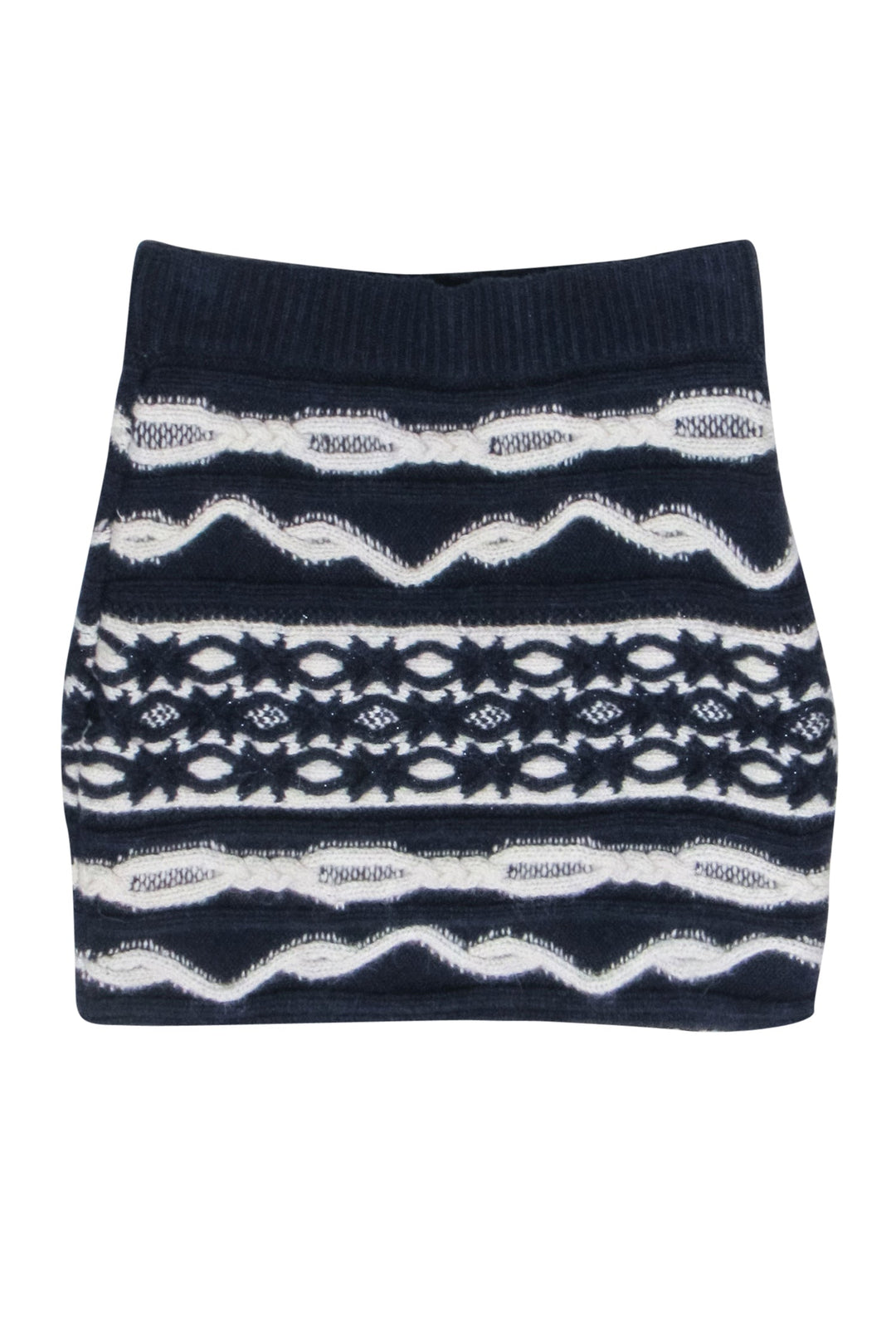 Top Quality Chanel - Navy & Ivory Wool Blend Mini Skirt Sz 0