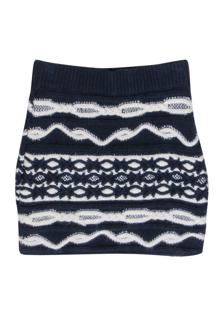 Top Quality Chanel - Navy & Ivory Wool Blend Mini Skirt Sz 0