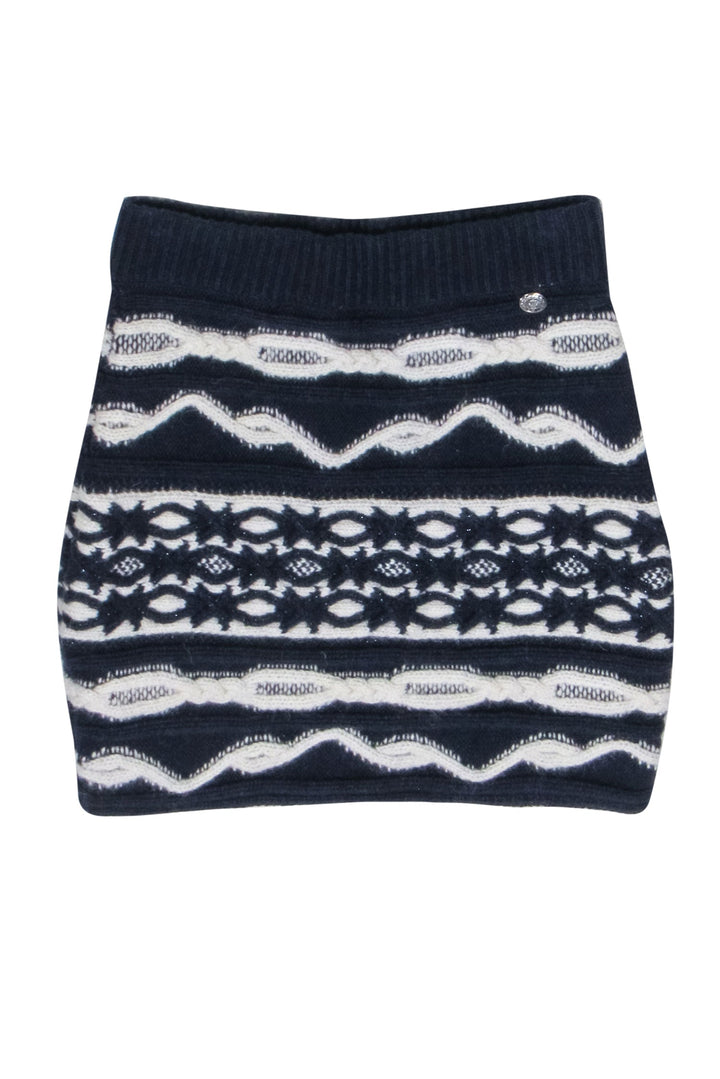 Top Quality Chanel - Navy & Ivory Wool Blend Mini Skirt Sz 0