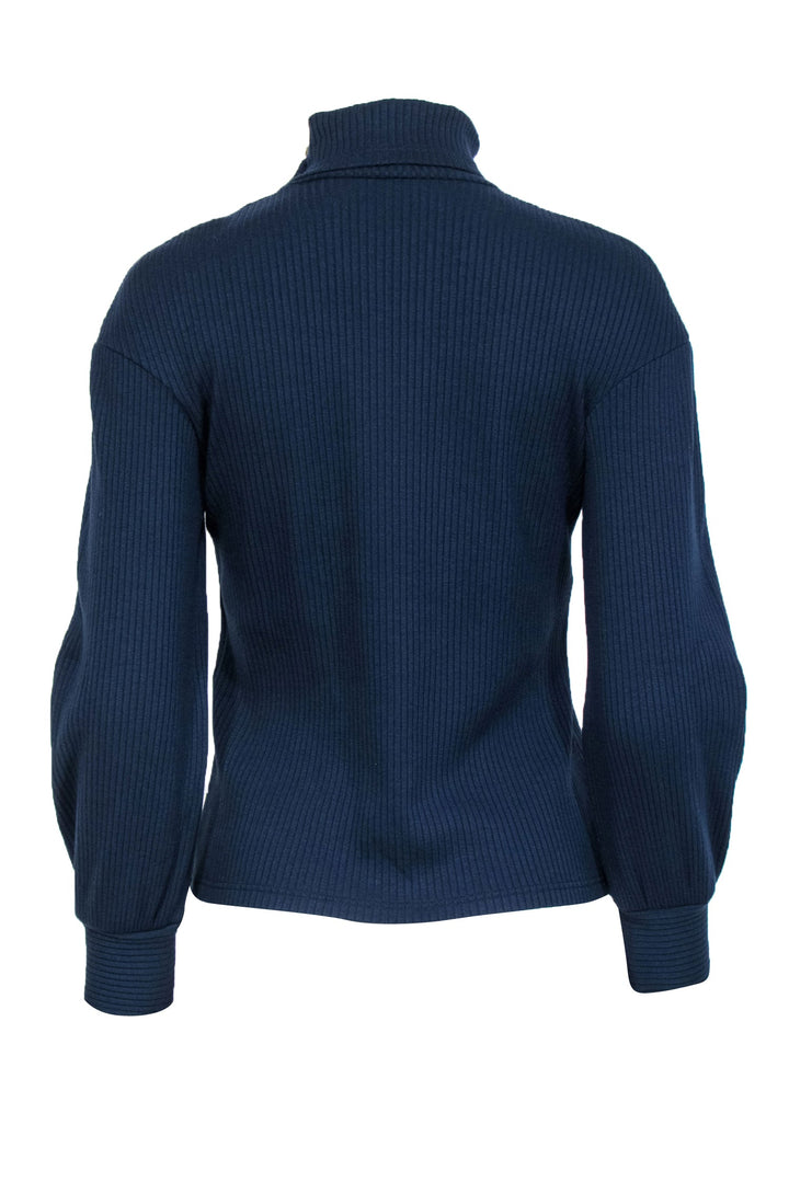 Top Quality Chanel - Navy Ribbed Asymmetrical Anchor Button Sweater Sz M