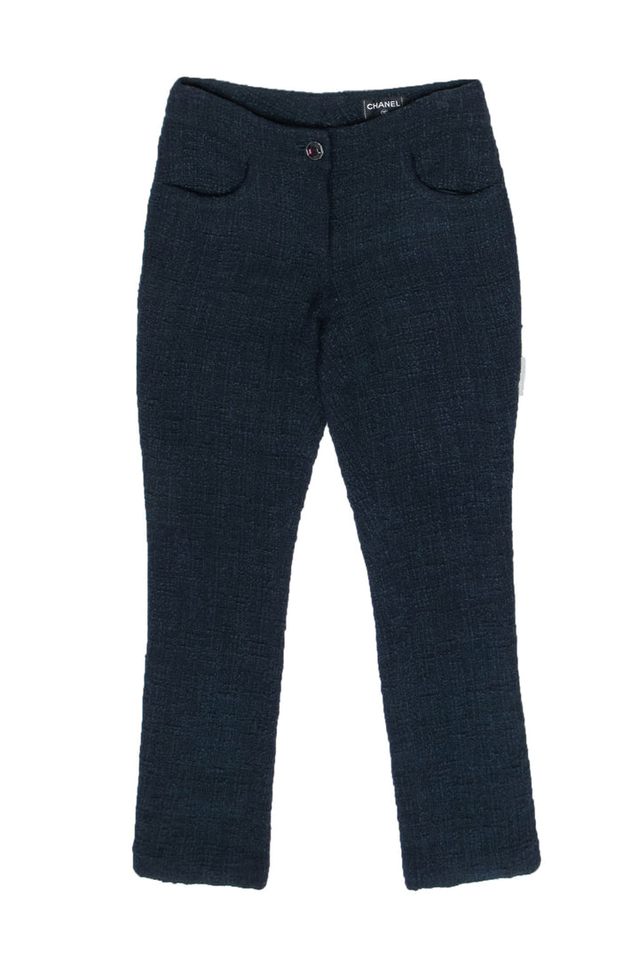 Top Quality Chanel ‚Äì Navy Straight Leg Tweed Pants Sz 34