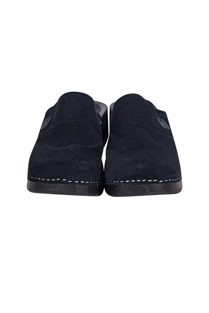 Top Quality Chanel - Navy Suede Clog Mules Sz 11