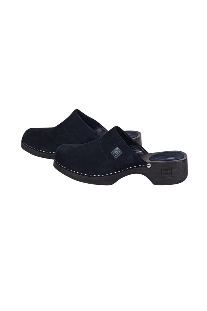 Top Quality Chanel - Navy Suede Clog Mules Sz 11