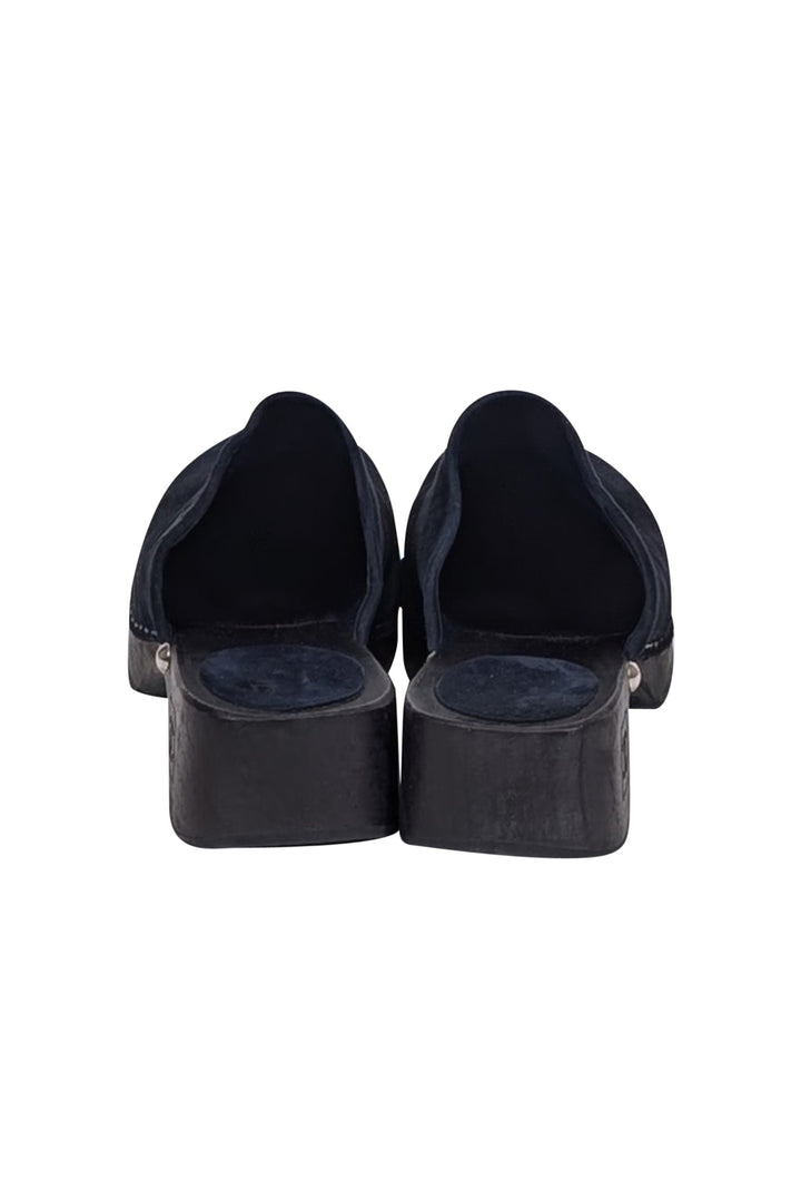 Top Quality Chanel - Navy Suede Clog Mules Sz 11
