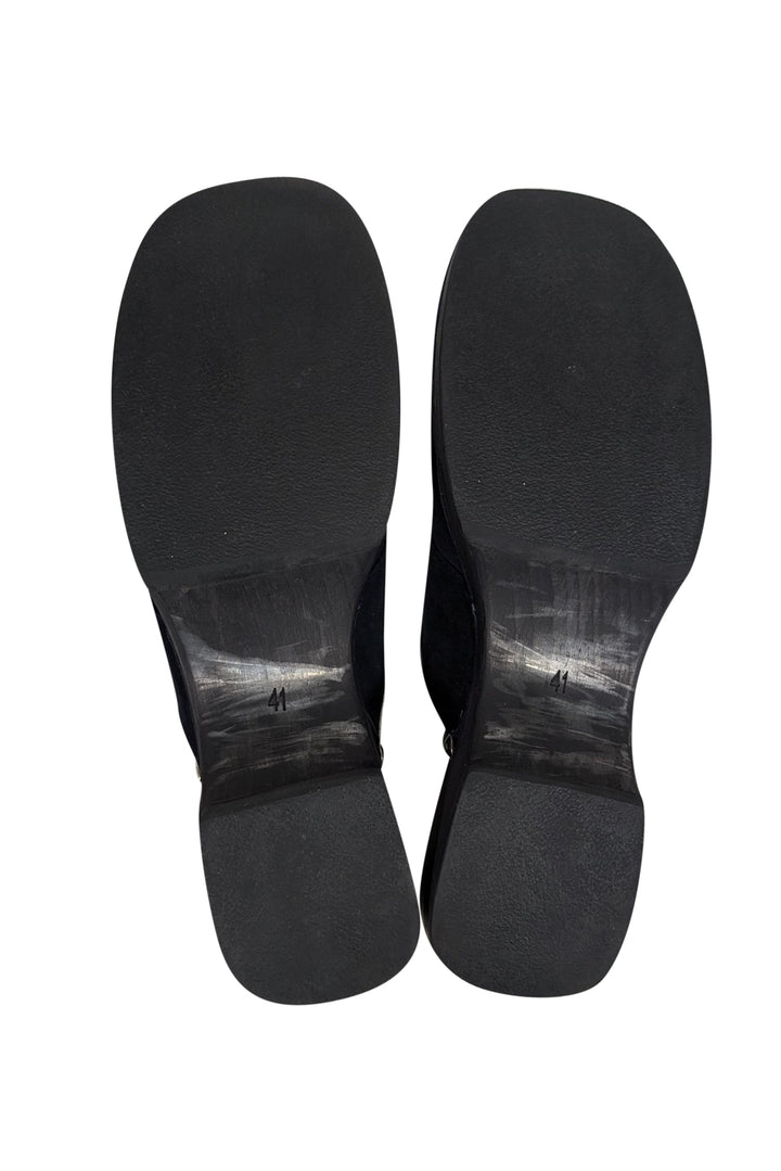 Top Quality Chanel - Navy Suede Clog Mules Sz 11