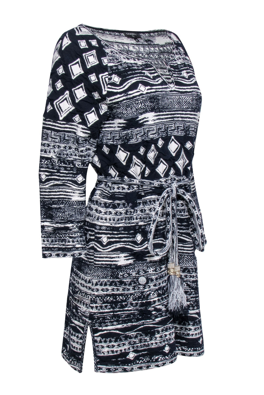 Top Quality Chanel - Navy & White Print Waist Tie Dress Sz 4