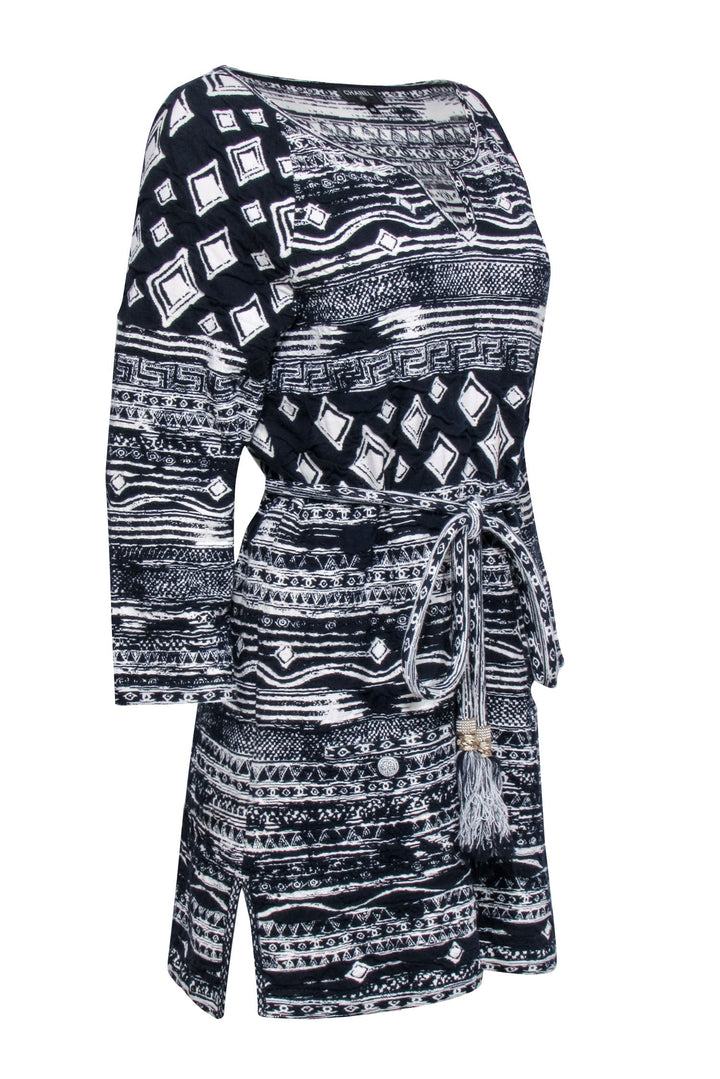 Top Quality Chanel - Navy & White Print Waist Tie Dress Sz 4