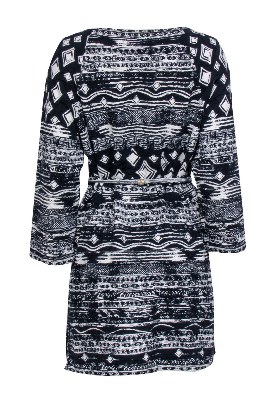 Top Quality Chanel - Navy & White Print Waist Tie Dress Sz 4