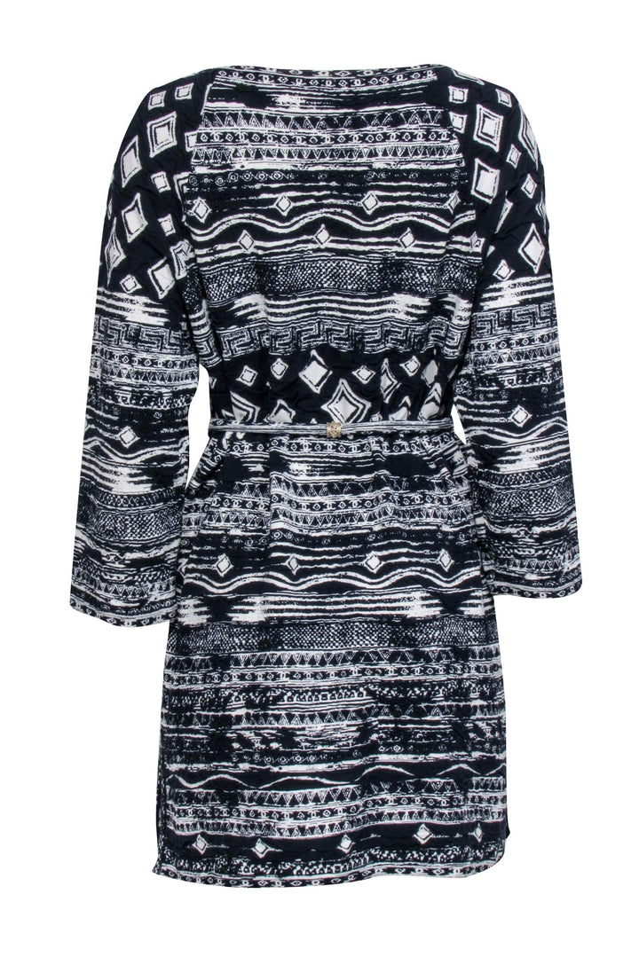 Top Quality Chanel - Navy & White Print Waist Tie Dress Sz 4