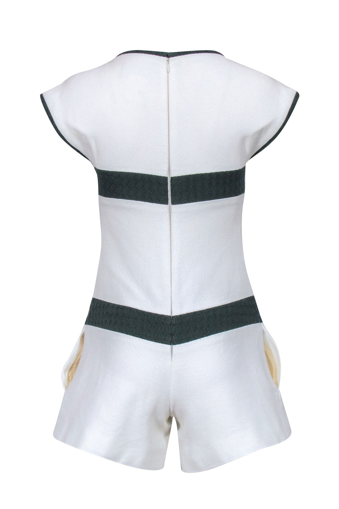 Top Quality Chanel - Off White Tweed Romper w/ Hunter Green Inset Sz 2