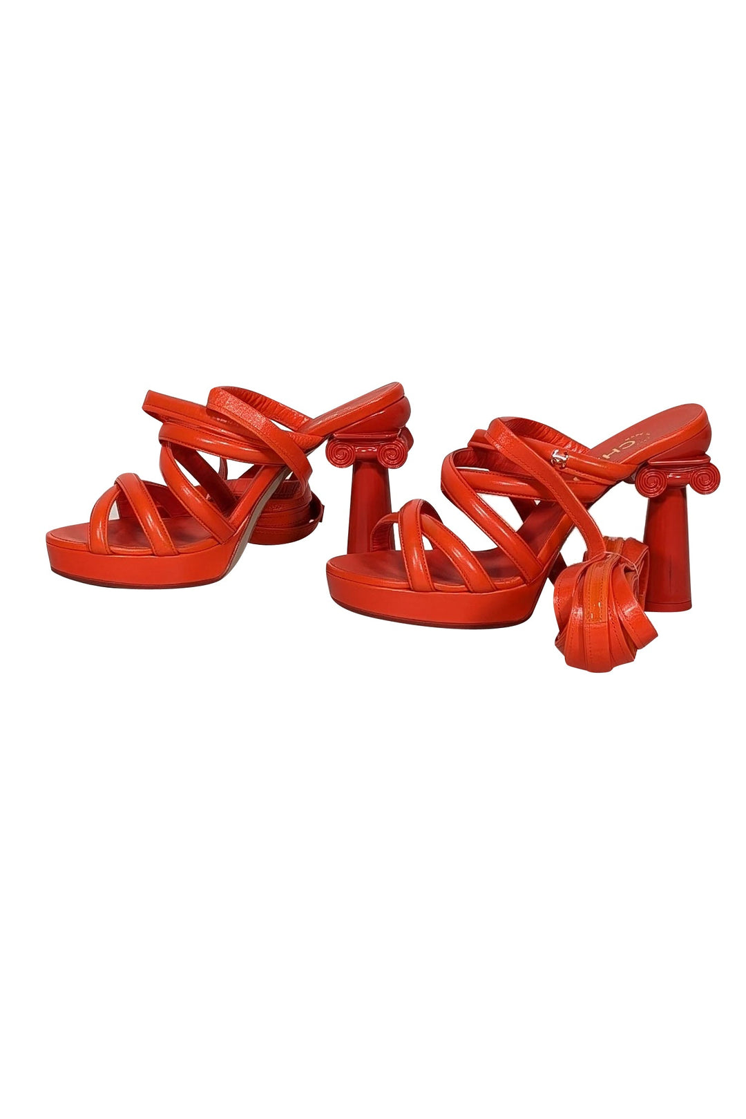 Top Quality Chanel - Orange Goatskin Wrap Around Tie Pumps Sz 6