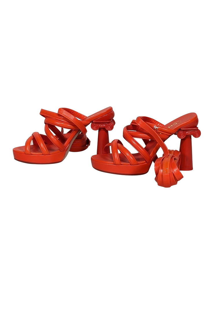 Top Quality Chanel - Orange Goatskin Wrap Around Tie Pumps Sz 6
