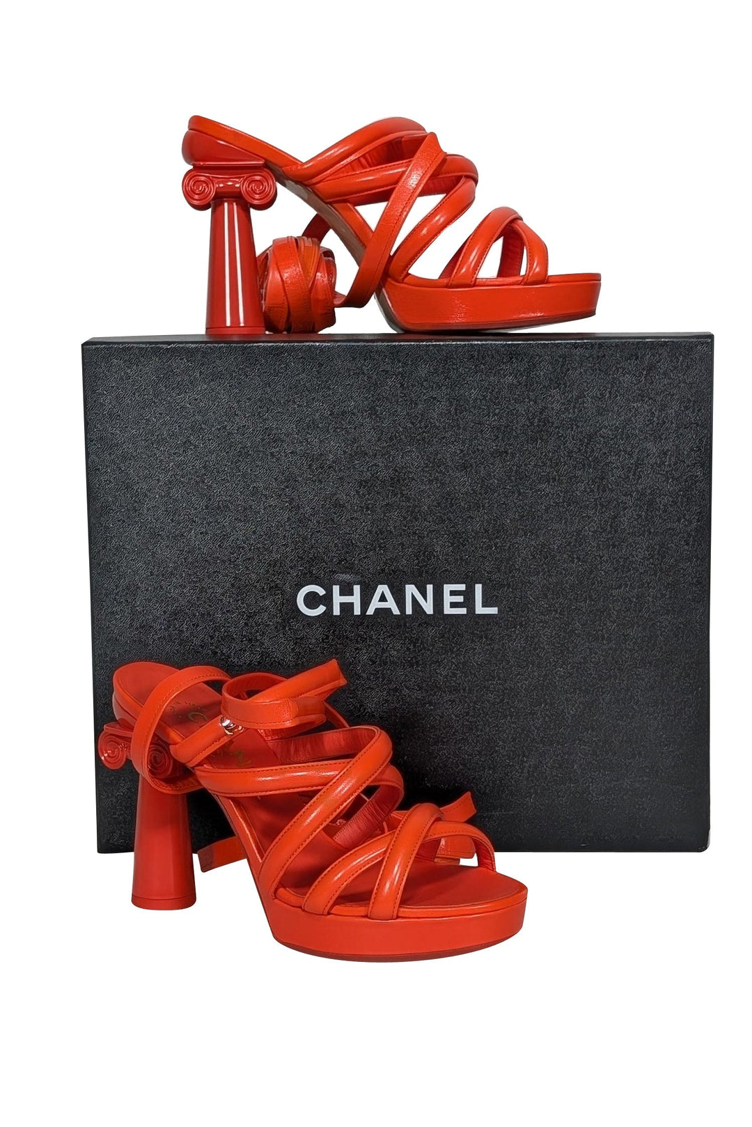 Top Quality Chanel - Orange Goatskin Wrap Around Tie Pumps Sz 6