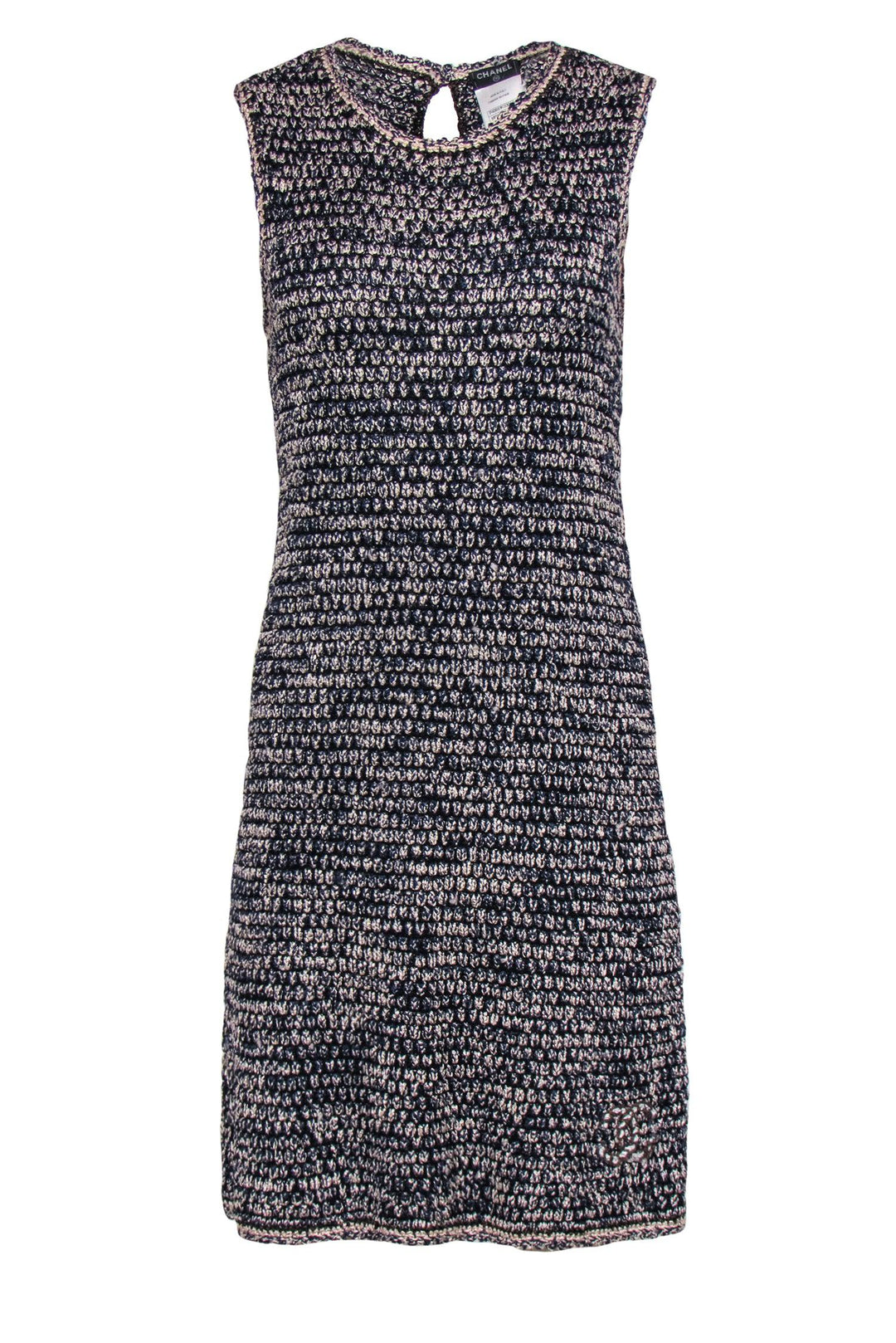 Top Quality Chanel - Pink & Blue Knit Marbled Tweed Sheath Dress Sz 10