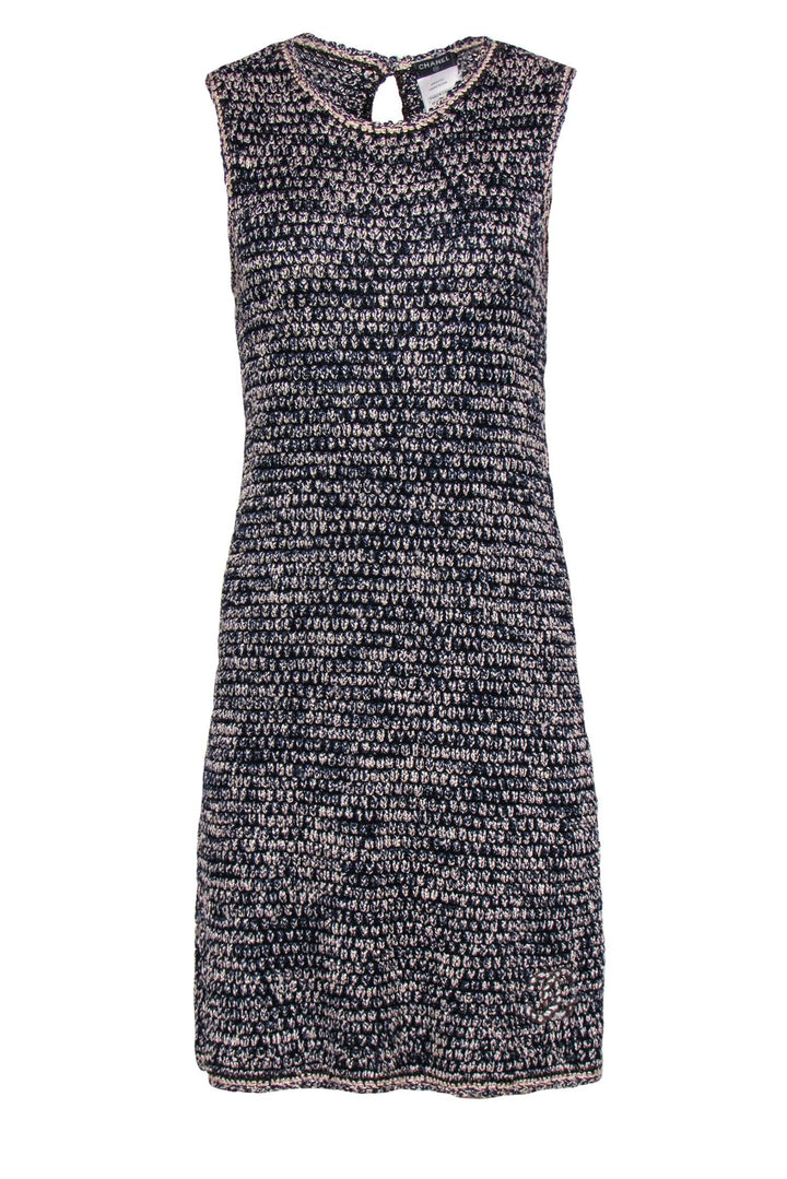 Top Quality Chanel - Pink & Blue Knit Marbled Tweed Sheath Dress Sz 10