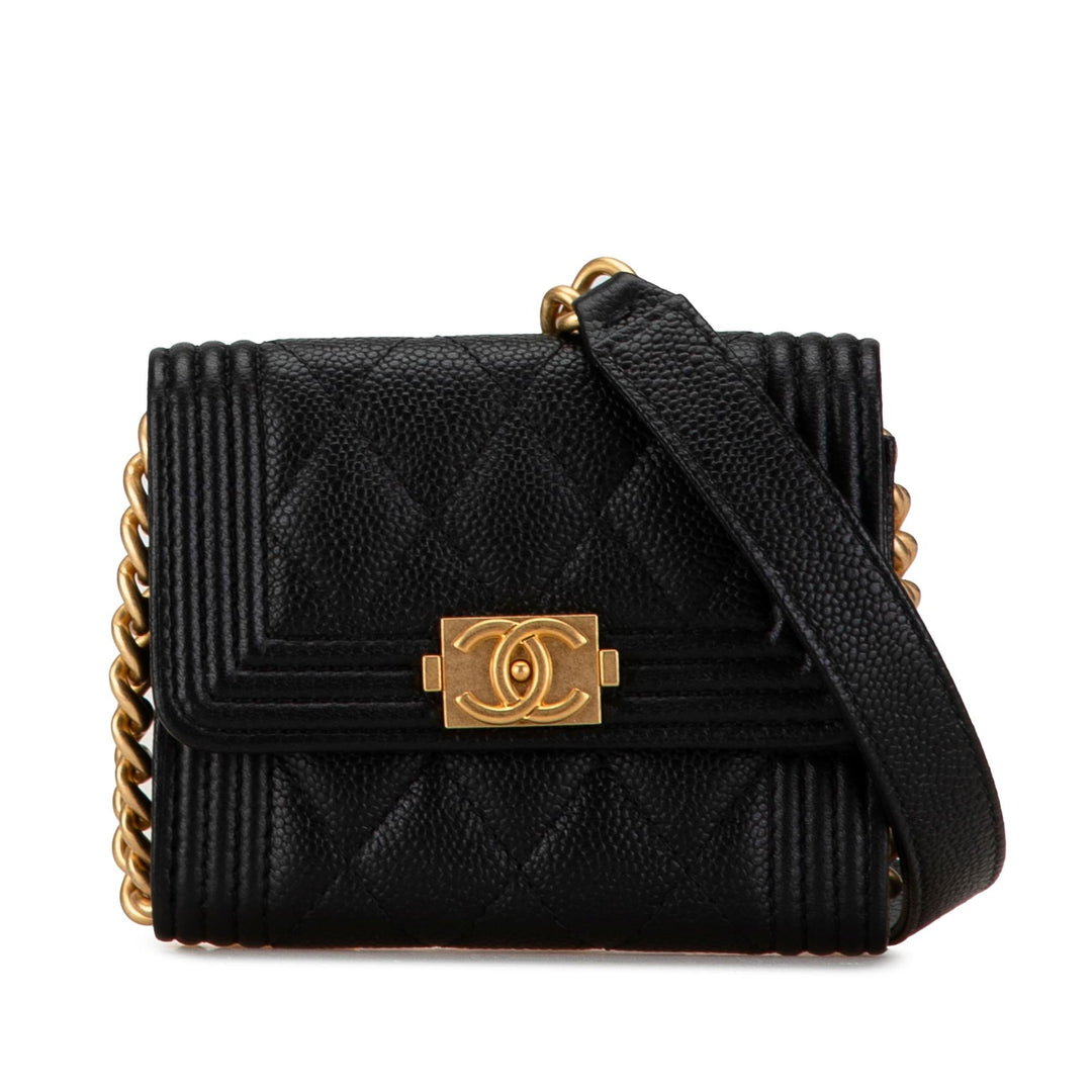 Top Quality Chanel Quilted Caviar Boy Card Holder with Chain (SHG-S5eAfm)