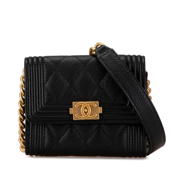 Top Quality Chanel Quilted Caviar Boy Card Holder with Chain (SHG-S5eAfm)
