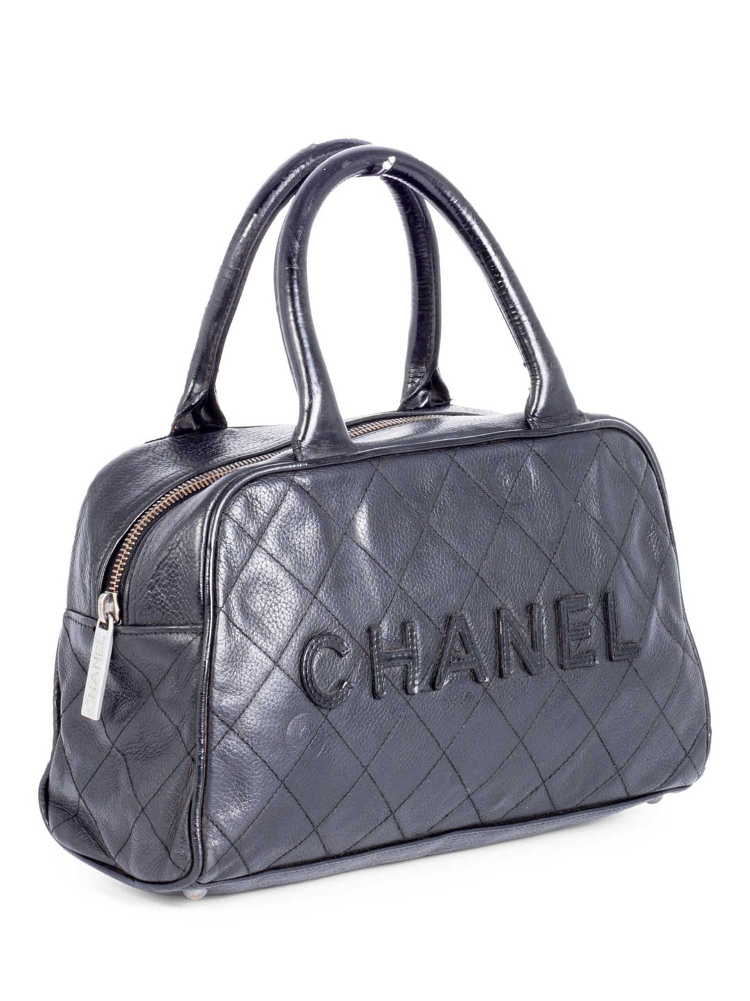 Top Quality Chanel Quilted Caviar Mini Bowler Logo Bag Black