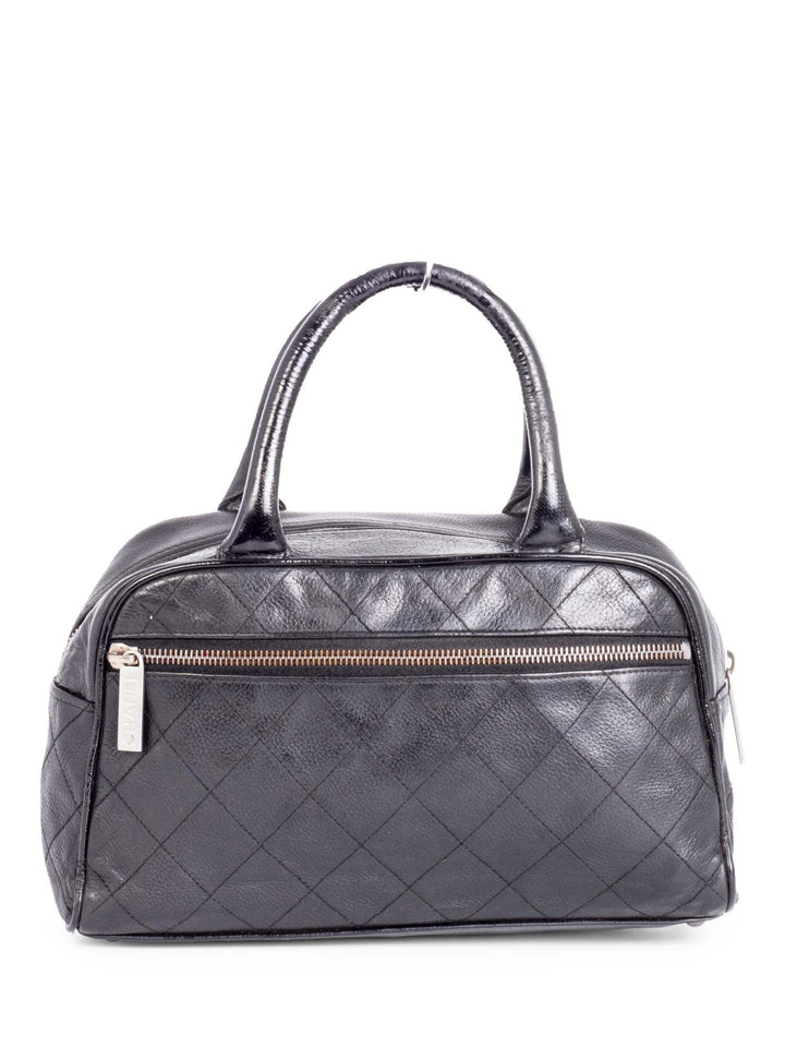 Top Quality Chanel Quilted Caviar Mini Bowler Logo Bag Black