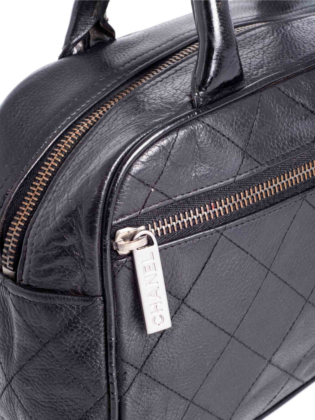 Top Quality Chanel Quilted Caviar Mini Bowler Logo Bag Black