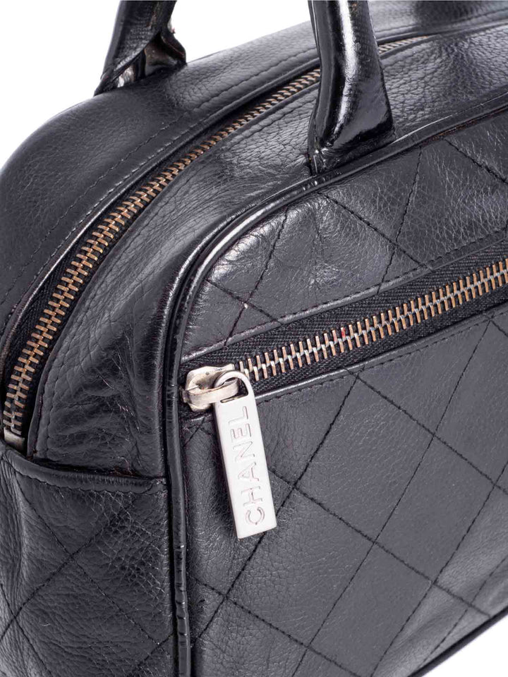 Top Quality Chanel Quilted Caviar Mini Bowler Logo Bag Black