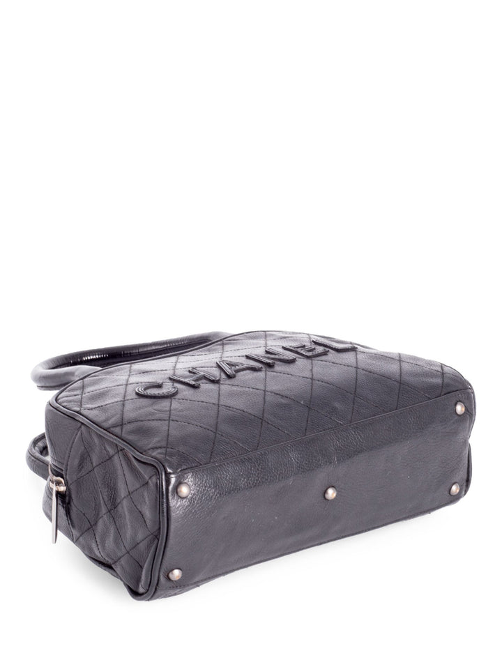 Top Quality Chanel Quilted Caviar Mini Bowler Logo Bag Black