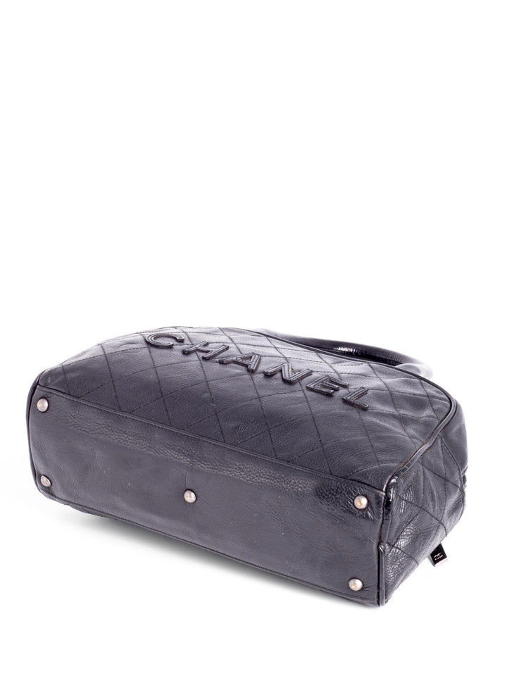 Top Quality Chanel Quilted Caviar Mini Bowler Logo Bag Black