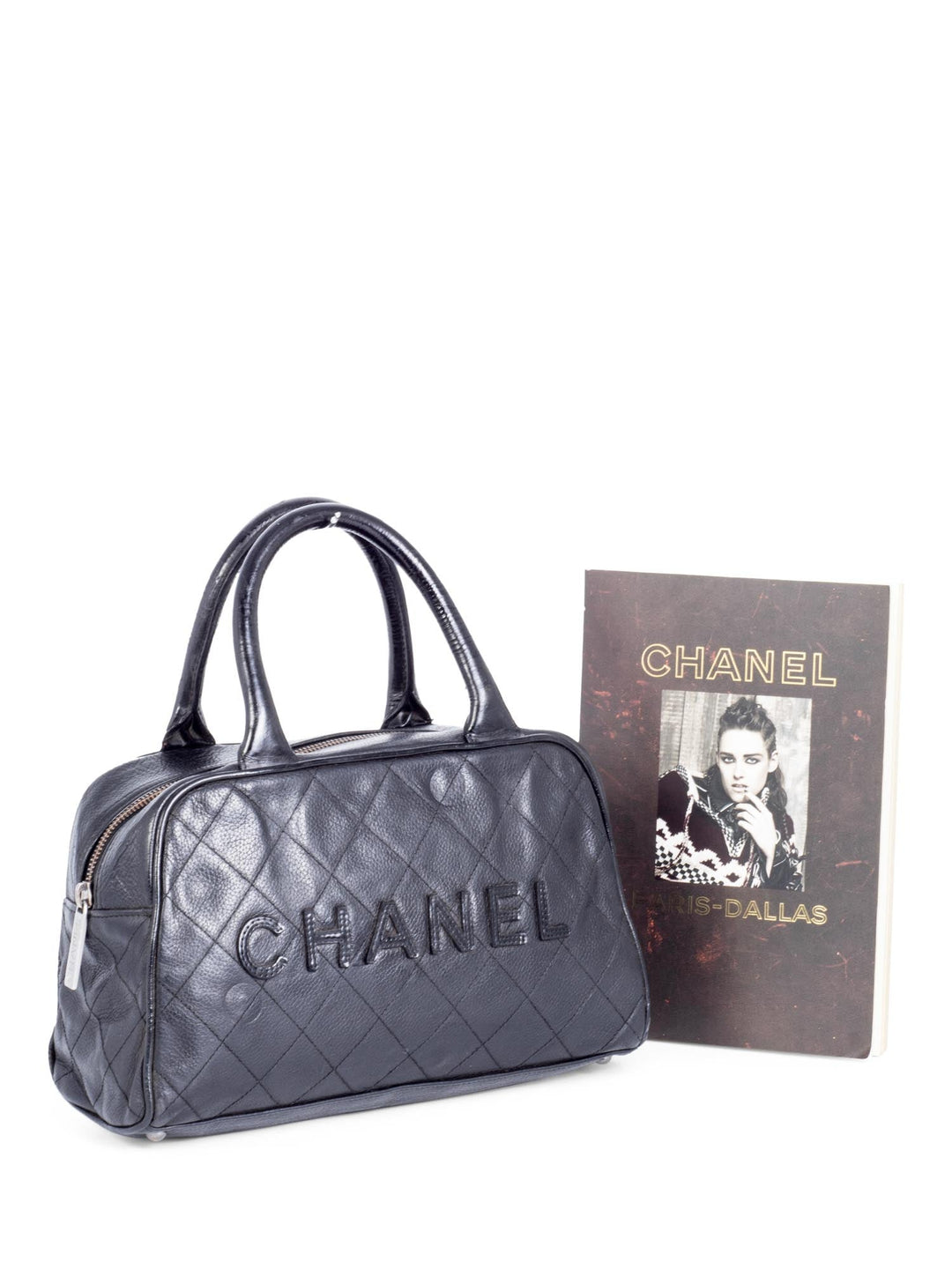 Top Quality Chanel Quilted Caviar Mini Bowler Logo Bag Black