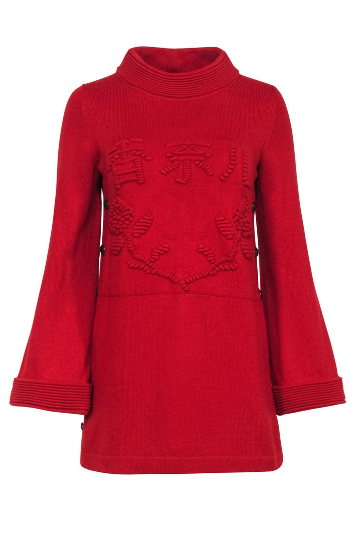Top Quality Chanel - Red Cashmere Paris Shanghai Collection Sweater Sz 2