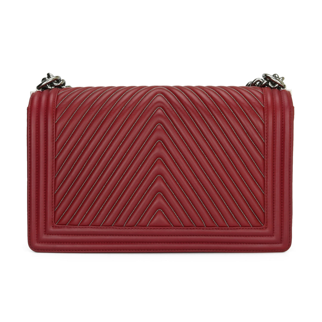 Chanel New Medium Chevron Boy Dark Red Embroidered Calfskin Light Gunmetal Hardware 2014