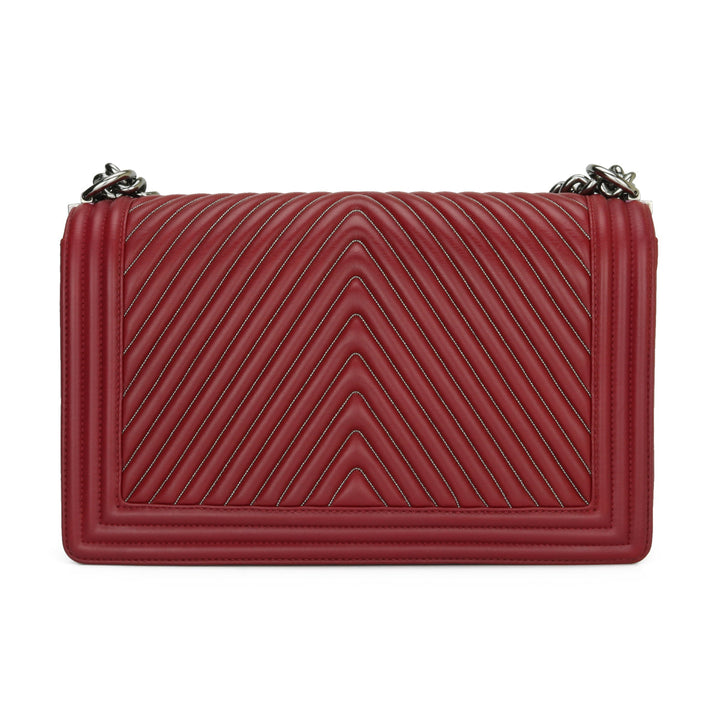 Chanel New Medium Chevron Boy Dark Red Embroidered Calfskin Light Gunmetal Hardware 2014