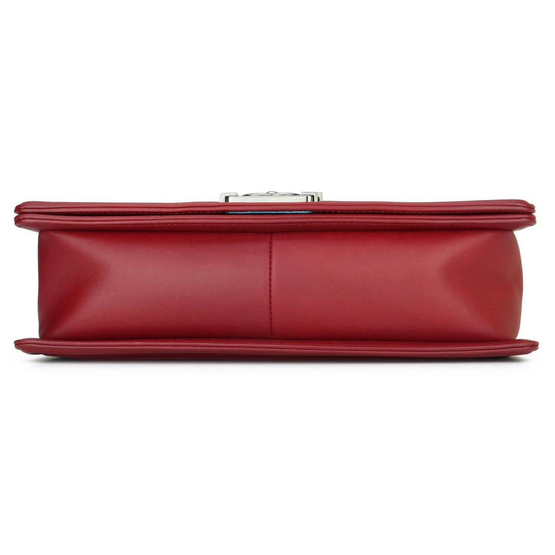 Chanel New Medium Chevron Boy Dark Red Embroidered Calfskin Light Gunmetal Hardware 2014