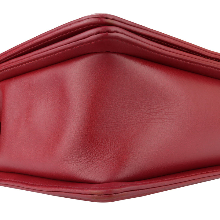 Chanel New Medium Chevron Boy Dark Red Embroidered Calfskin Light Gunmetal Hardware 2014