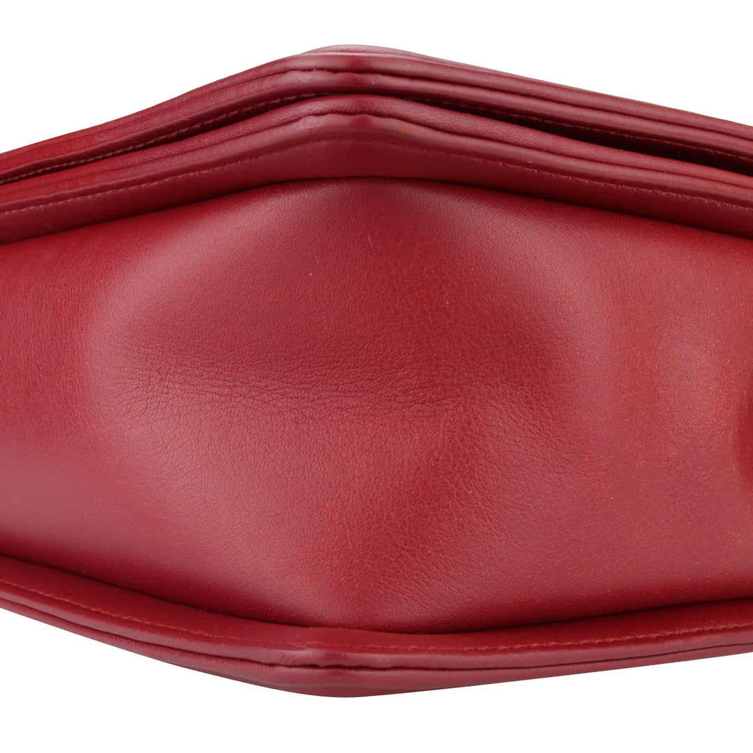 Chanel New Medium Chevron Boy Dark Red Embroidered Calfskin Light Gunmetal Hardware 2014