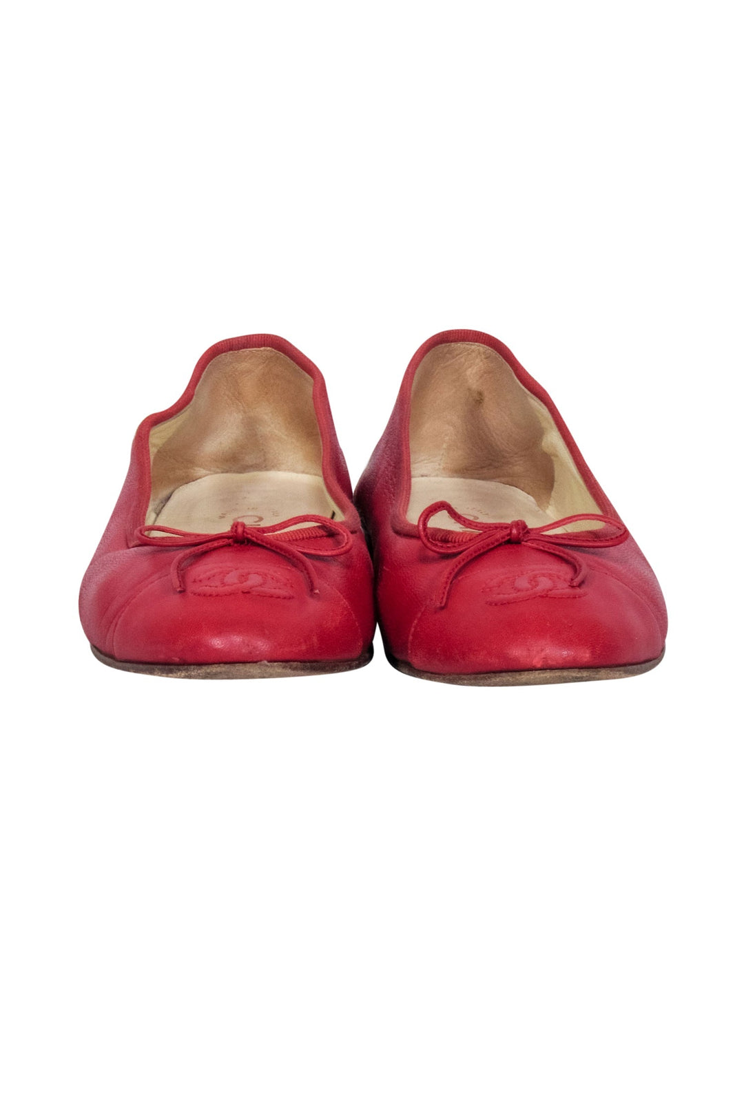 Top Quality Chanel - Red Leather Logo Toe Flats Sz 6.5