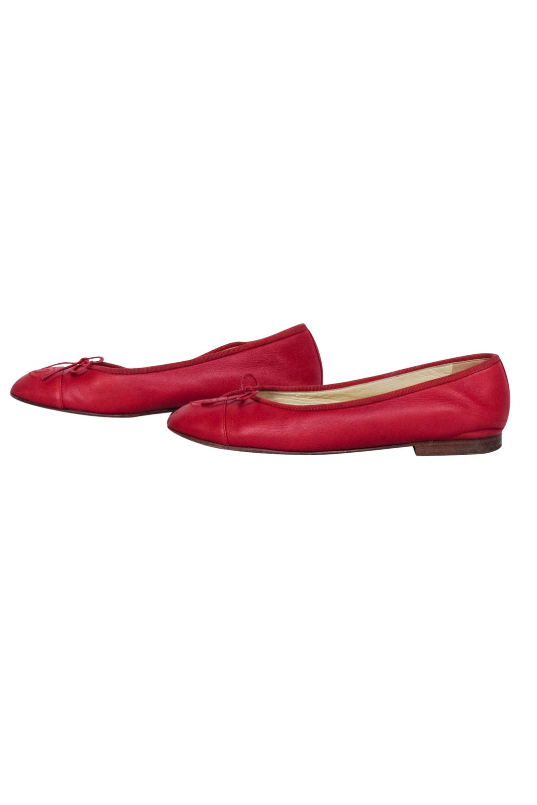 Top Quality Chanel - Red Leather Logo Toe Flats Sz 6.5