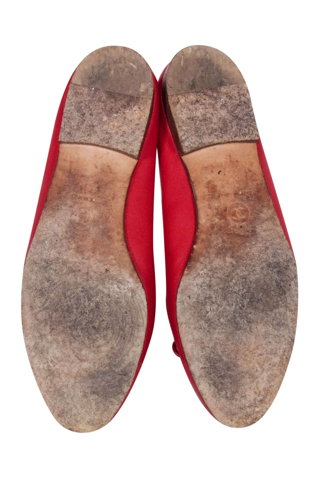 Top Quality Chanel - Red Leather Logo Toe Flats Sz 6.5