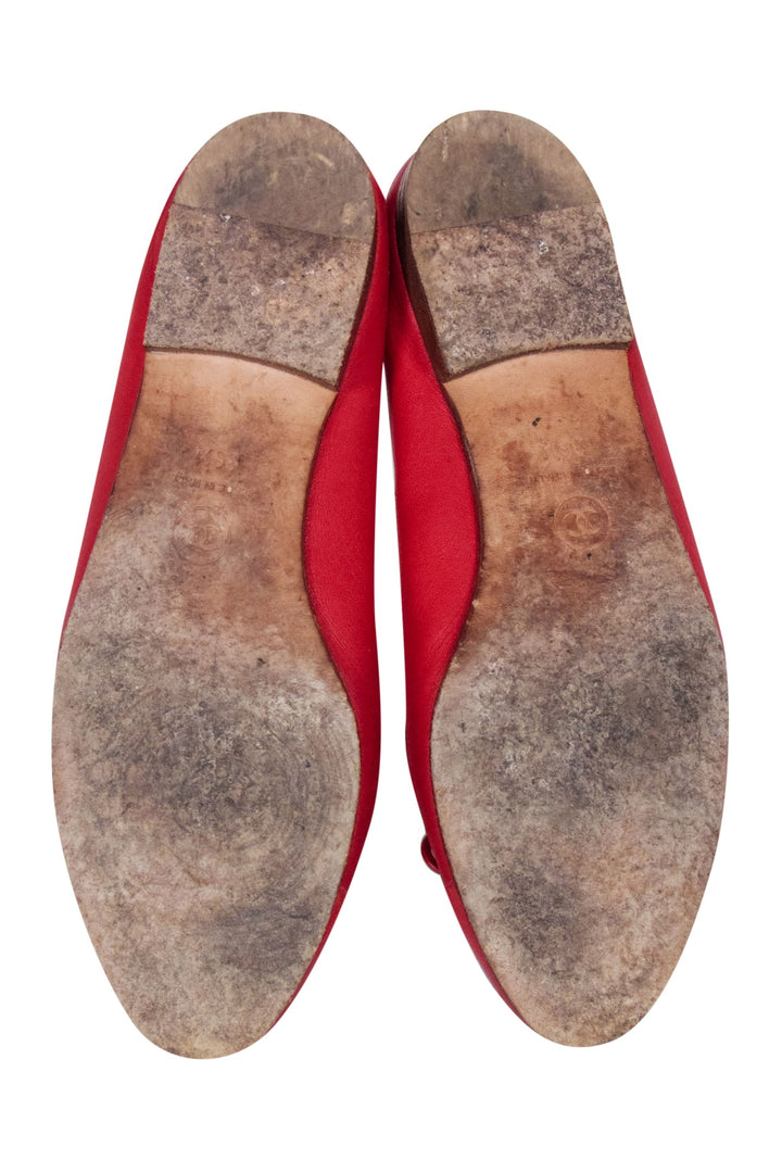 Top Quality Chanel - Red Leather Logo Toe Flats Sz 6.5