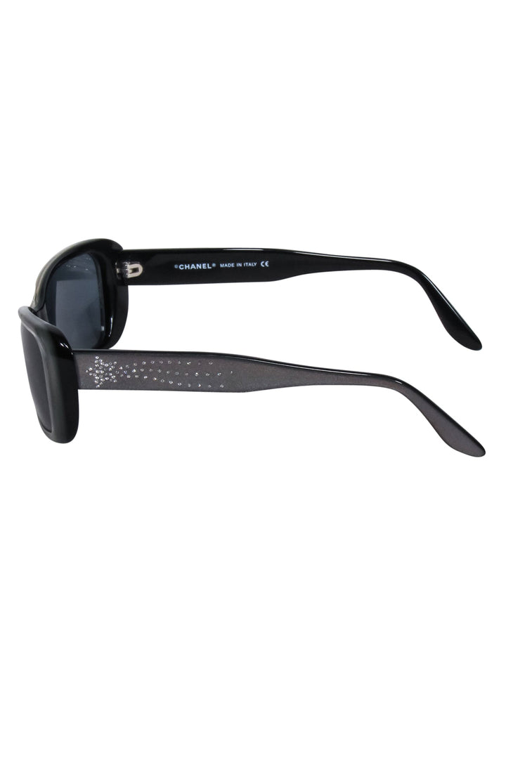 Top Quality Chanel - Silver & Black Star Rhinestone Detail Sunglasses