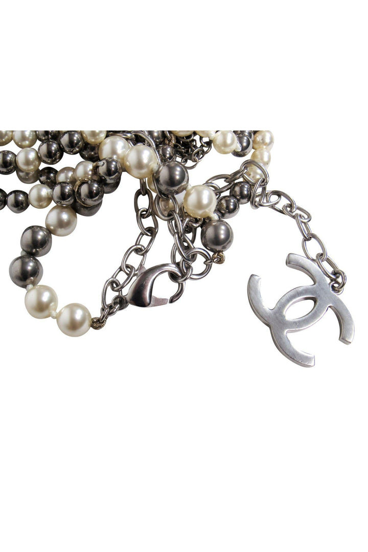 Top Quality Chanel - Silver Chain & Faux Pearl Large Fringe Necklace