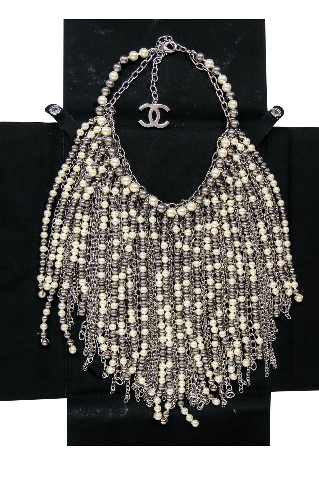 Top Quality Chanel - Silver Chain & Faux Pearl Large Fringe Necklace