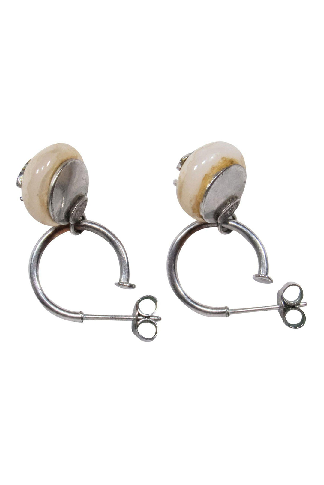 Top Quality Chanel - Silver & Faux Pearl Open Hoop Earrings