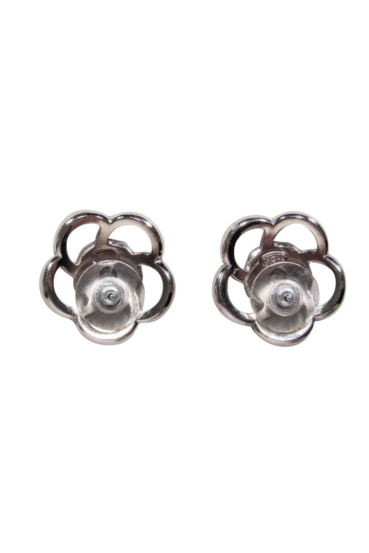 Top Quality Chanel - Silver & Multicolored Crystal & Resin Floral Stud Earrings