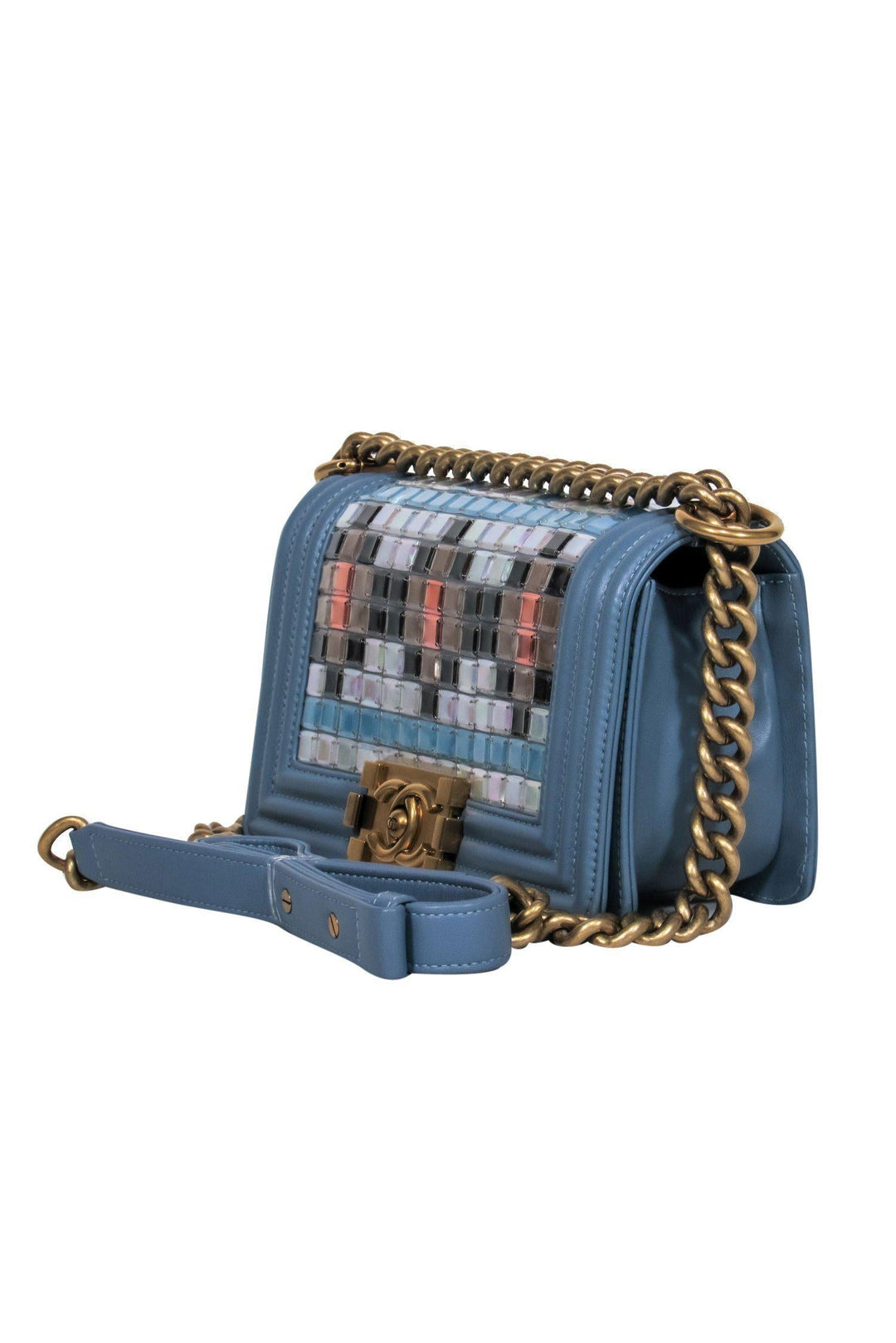 Top Quality Chanel - Slate Blue Mosaic Chain Boy Bag
