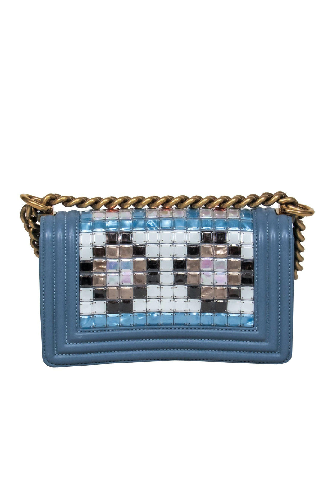 Top Quality Chanel - Slate Blue Mosaic Chain Boy Bag