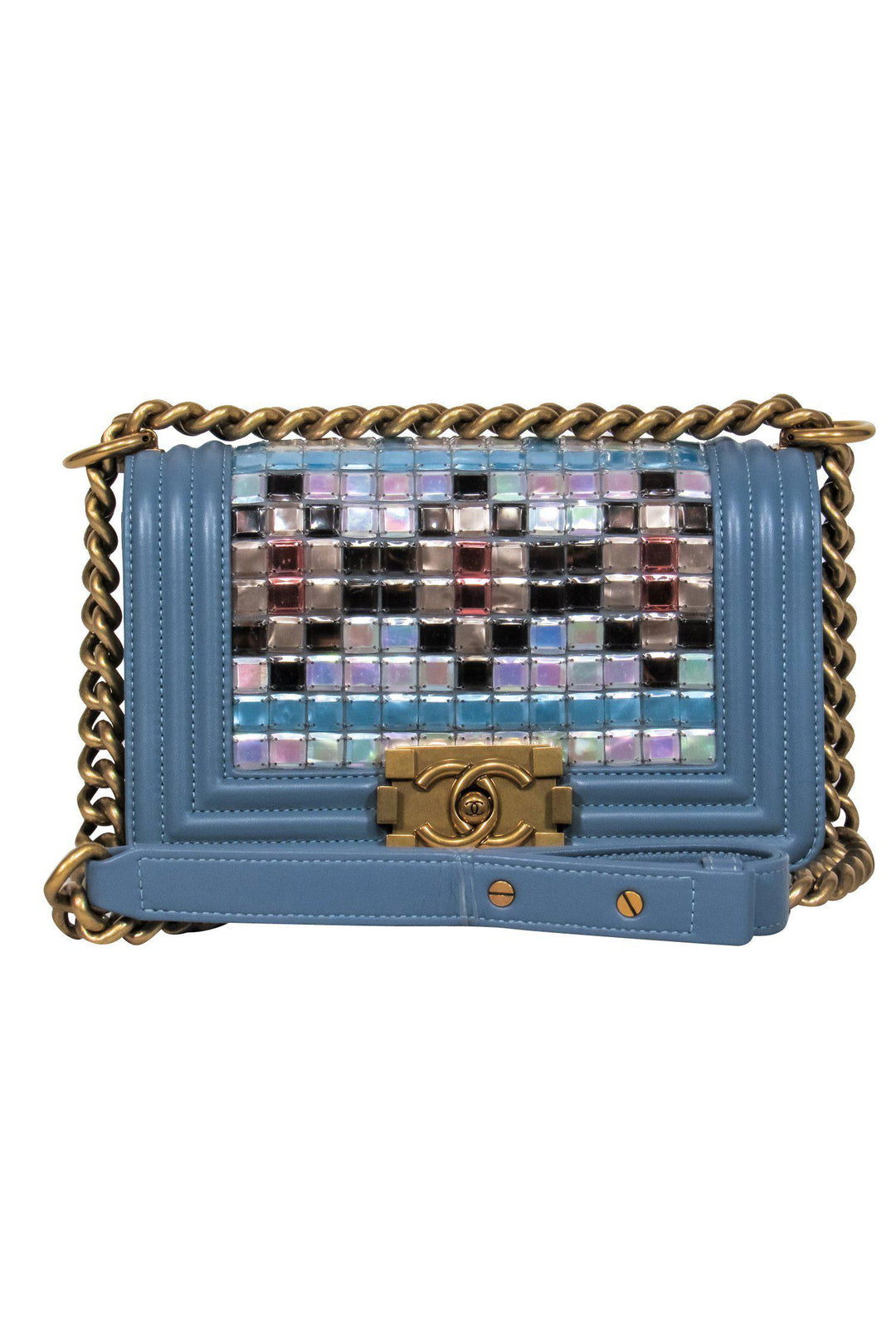 Top Quality Chanel - Slate Blue Mosaic Chain Boy Bag