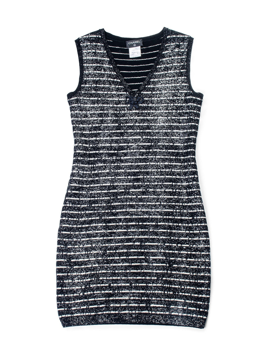 Top Quality Chanel Sparkly Knit CC Logo Dress Black White