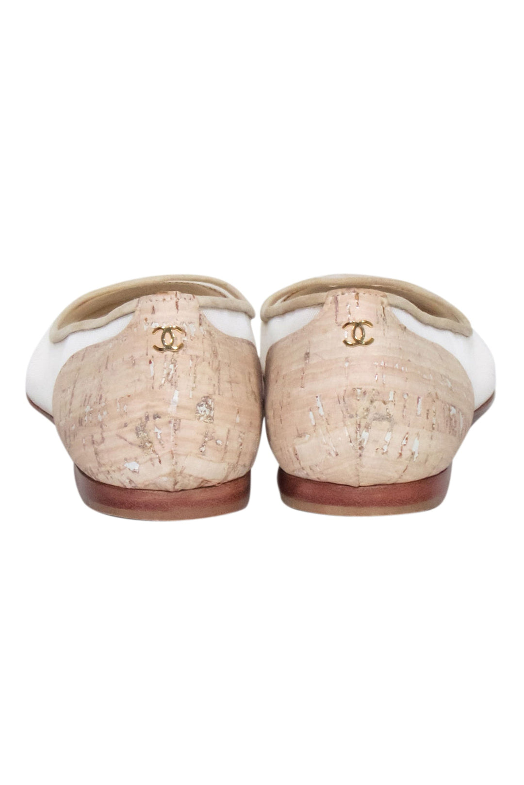Top Quality Chanel - Tan & Cream Mesh Flats w/ Cork Heel & Toe Sz 7.5