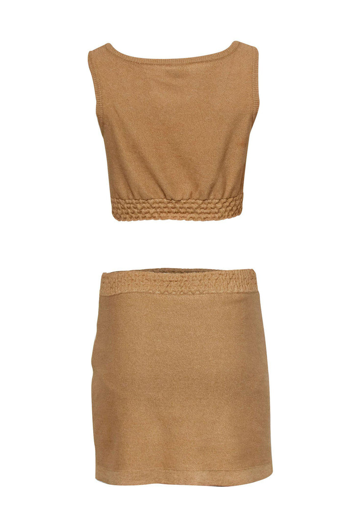 Top Quality Chanel - Tan Knit Top Quality Chanel Logo Tank & Skirt Set w/ Rosette Sz 4